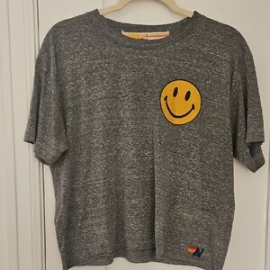 Aviator Nation Heather Gray Tee with Yellow Smiley